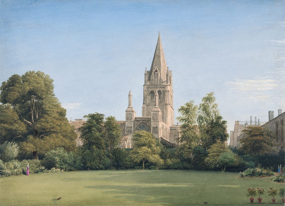 View from the Dean's Garden, Christ Church, Oxford (1789&ndash;1862), vintage landscape illustration by William Turner of…