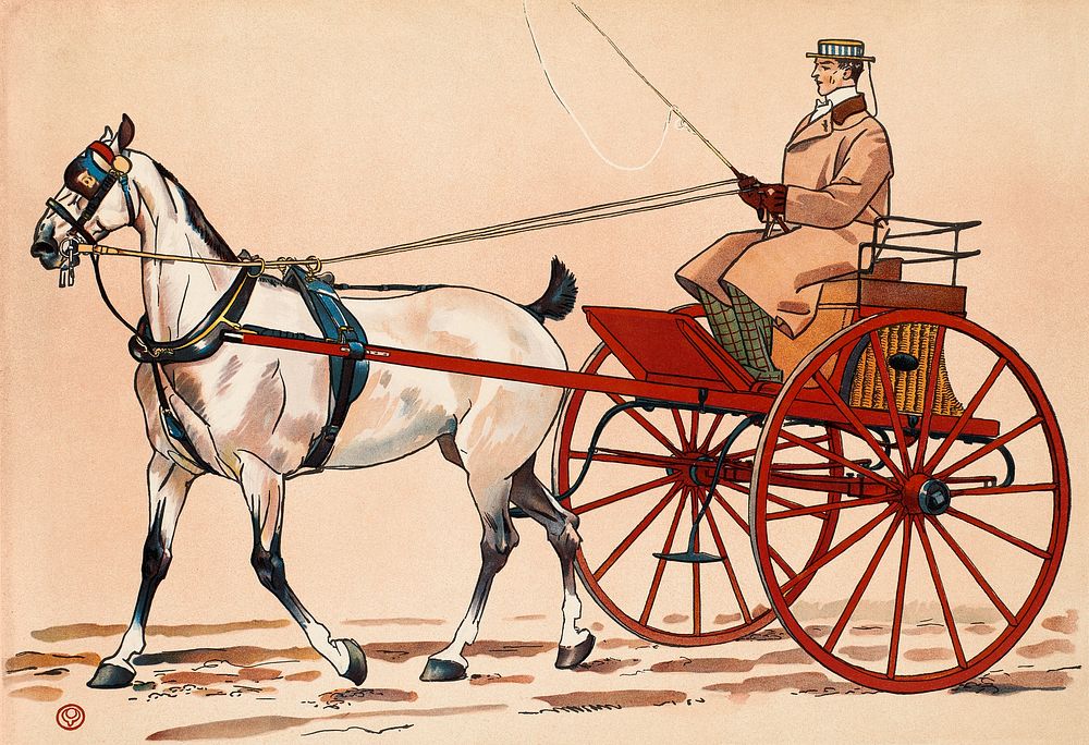 Exercising cart (1900), vintage illustration by Edward Penfield. Original public domain image from Digital Commonwealth.…