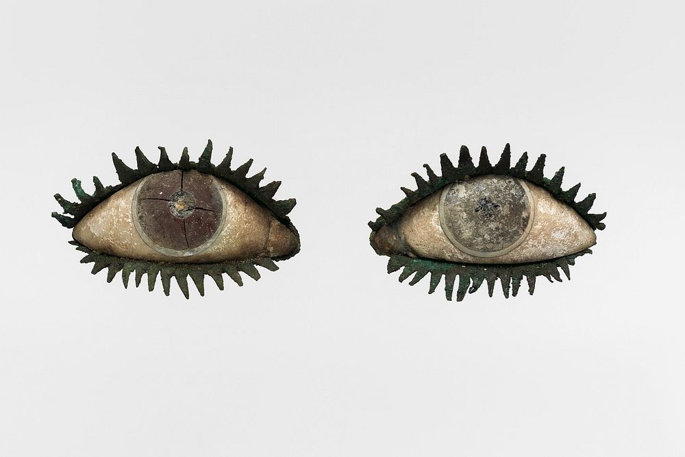 Pair of eyes (5th century BCE), bronze, marble, frit, quartz, and obsidian sculpture. Original public domain image from The…
