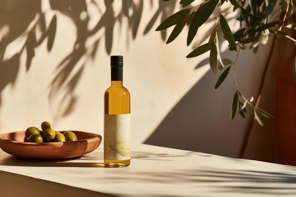 Bottle drink olive table. AI generated Image by rawpixel.