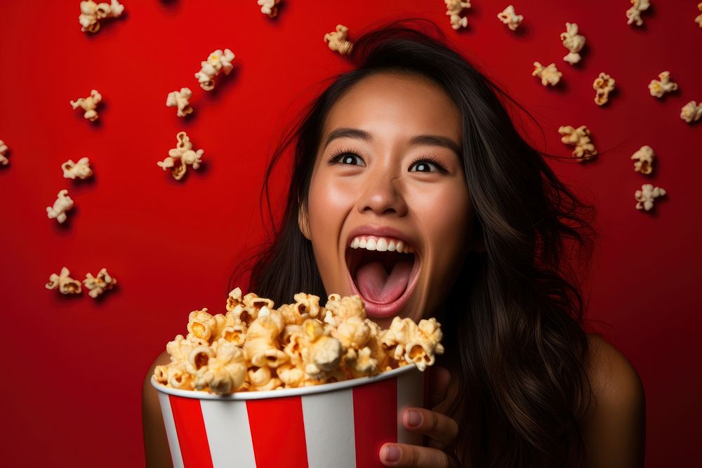 Popcorn eating food red. AI generated Image by rawpixel.