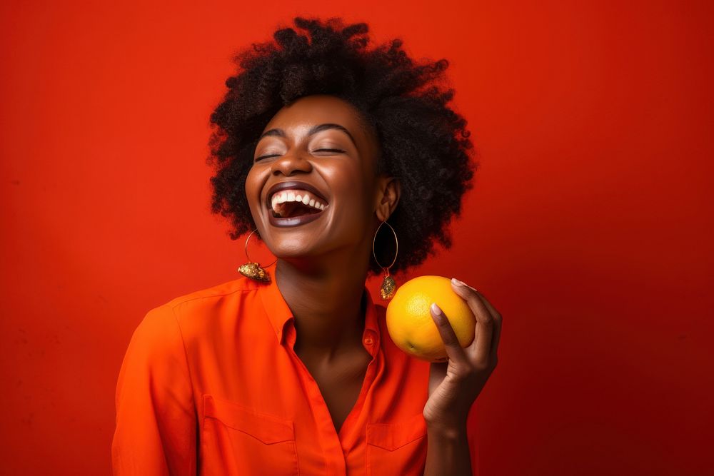 Laughing portrait orange smile. AI generated Image by rawpixel.