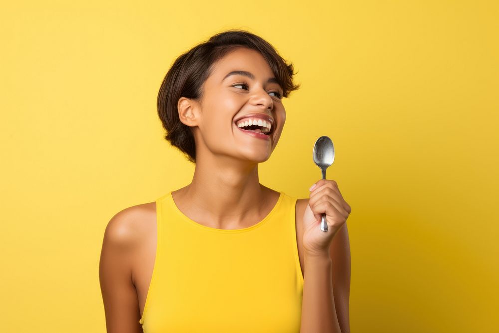 Spoon laughing portrait eating. AI generated Image by rawpixel.