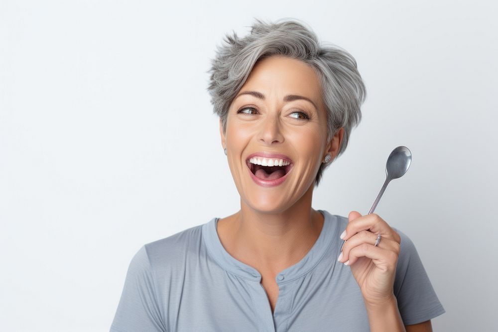 Spoon laughing portrait adult. AI generated Image by rawpixel.