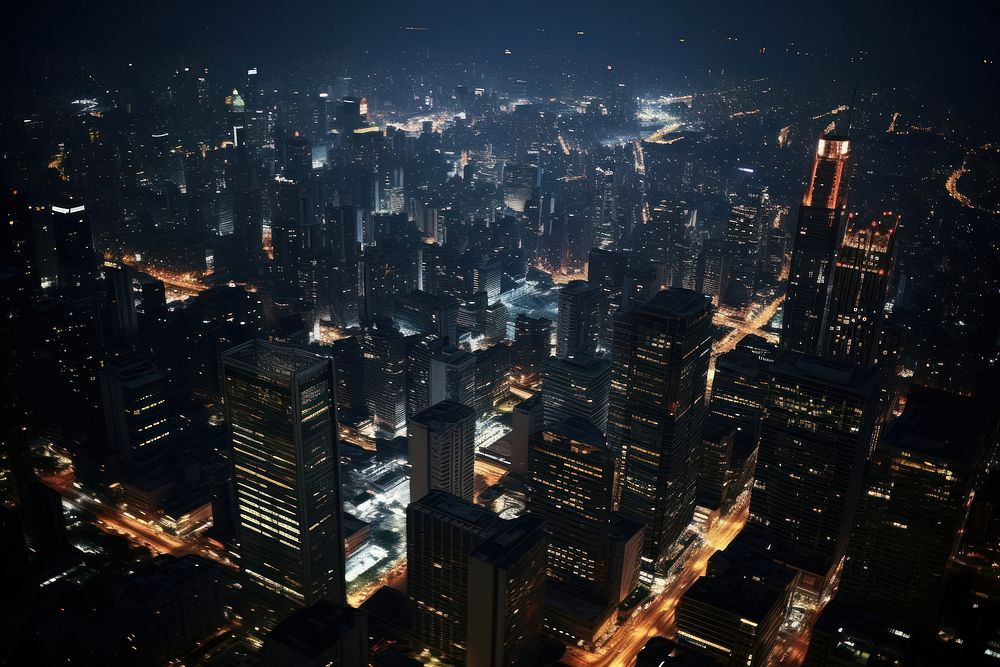 Night city architecture cityscape. AI generated Image by rawpixel.