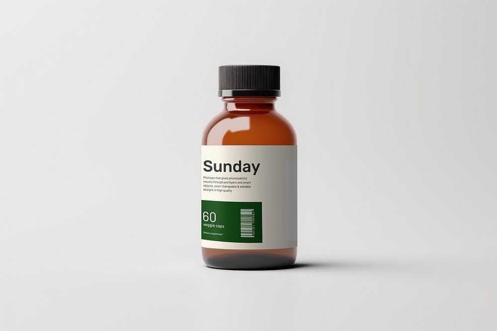Supplement bottle label mockup, product branding psd