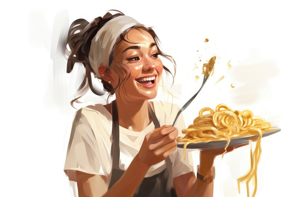 Pasta spaghetti eating female. AI generated Image by rawpixel.