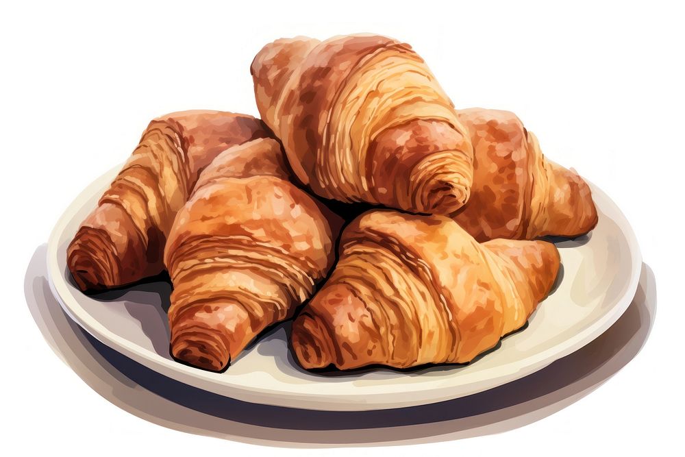Croissant plate food white background. AI generated Image by rawpixel.