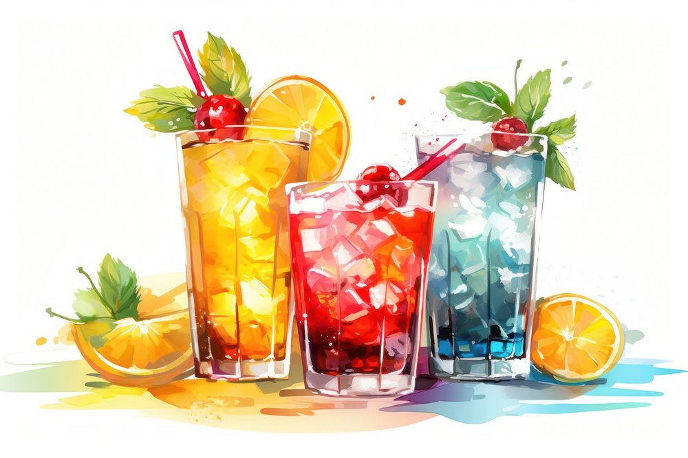 Cocktail food lemonade painting. 