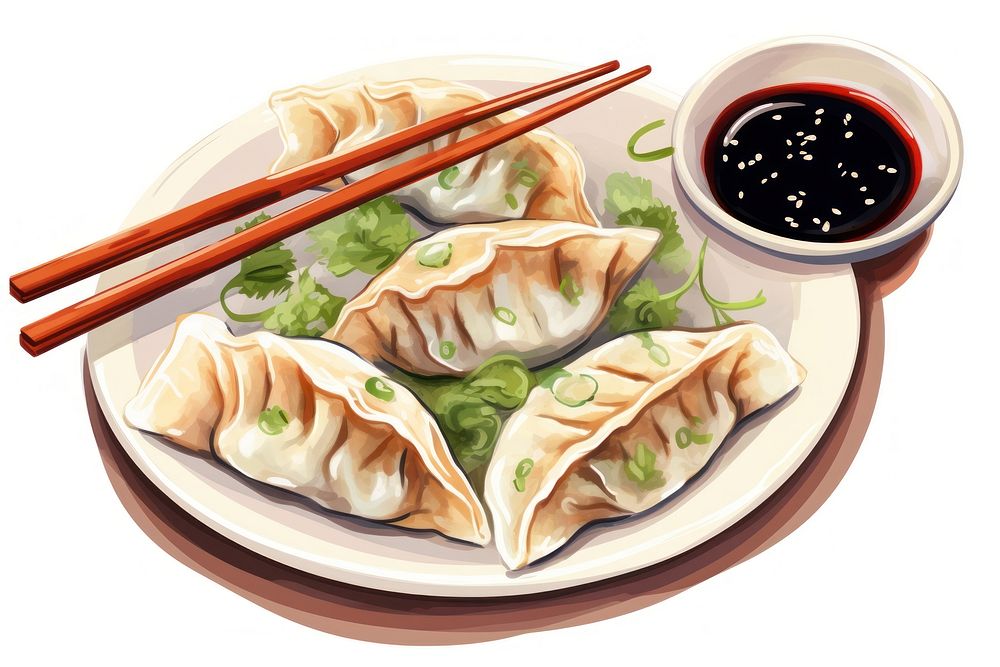Dumpling chopsticks plate food. AI generated Image by rawpixel.