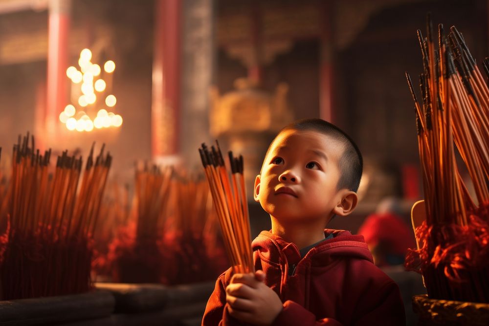 Incense temple baby spirituality. AI generated Image by rawpixel.