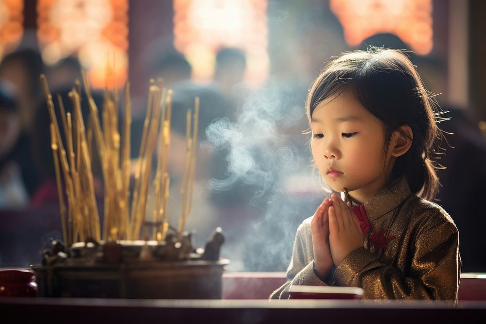 Incense praying child smoke. 