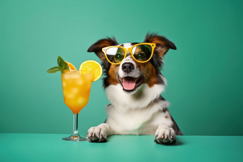 Cocktail glass dog sunglasses. AI Free Photo rawpixel