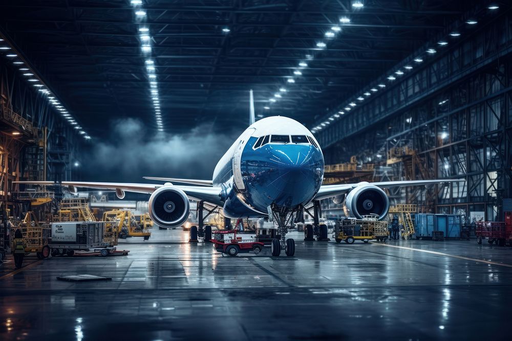 Airplane factory transportation manufacturing. AI generated Image by rawpixel.