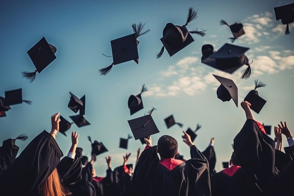 Graduation adult sky intelligence. AI generated Image by rawpixel.