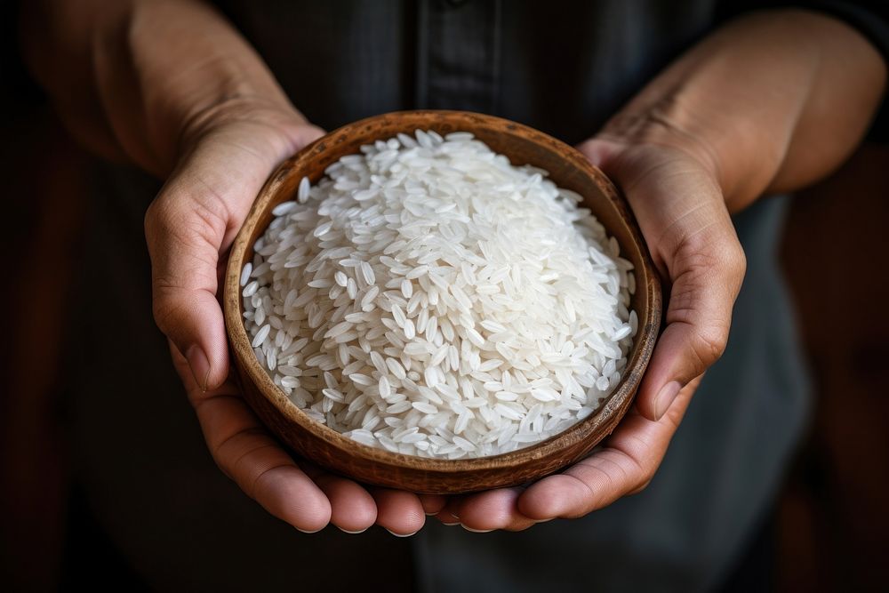 Rice holding food hand. 