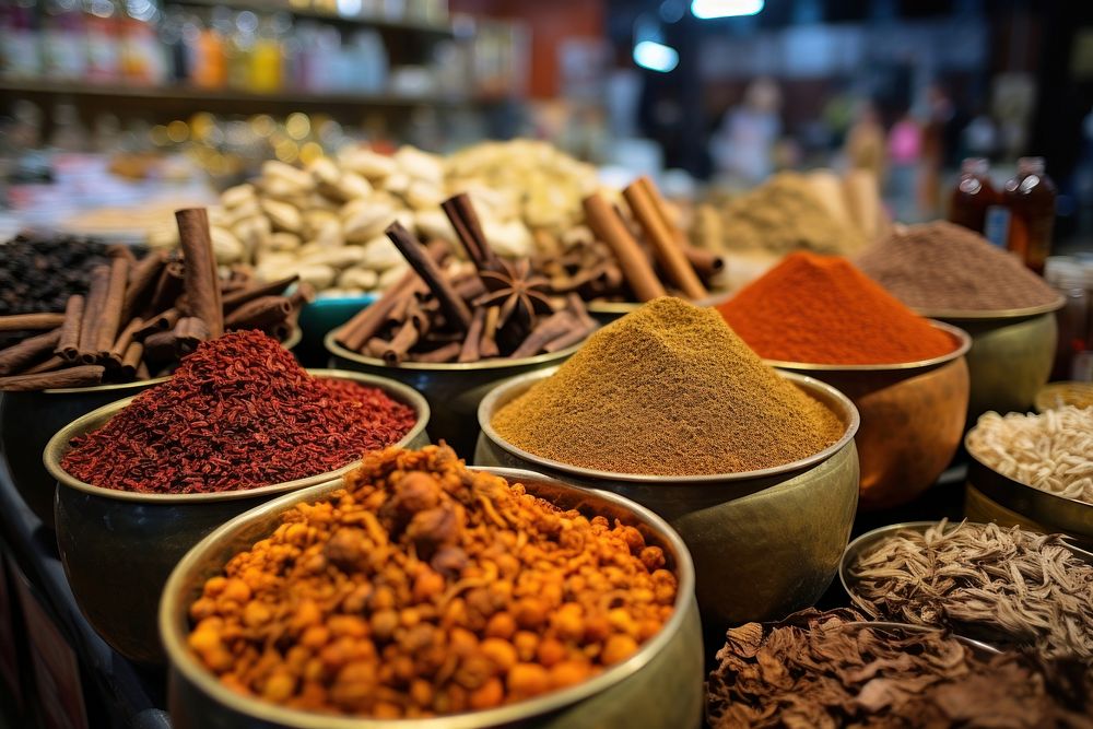 Spice market food arrangement. AI generated Image by rawpixel.