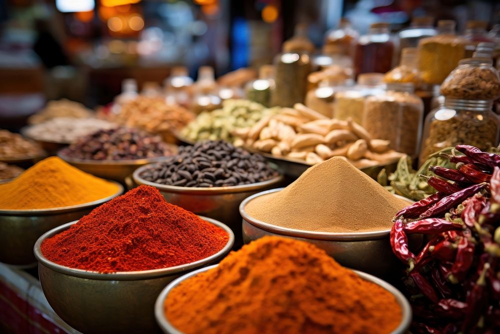 Spice market food arrangement. AI generated Image by rawpixel.