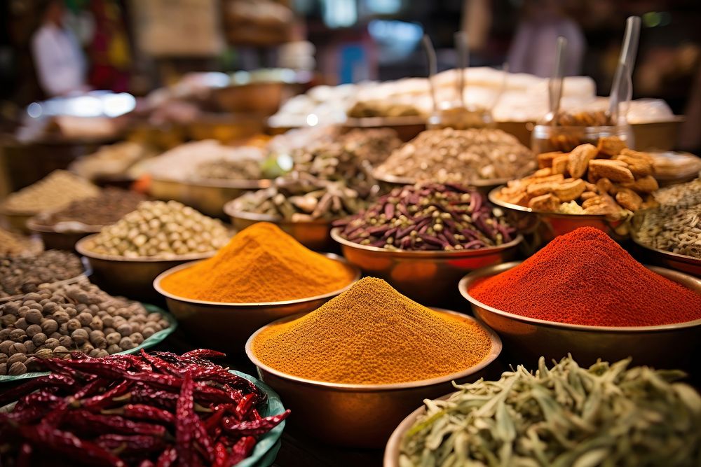 Spice market food arrangement. AI generated Image by rawpixel.