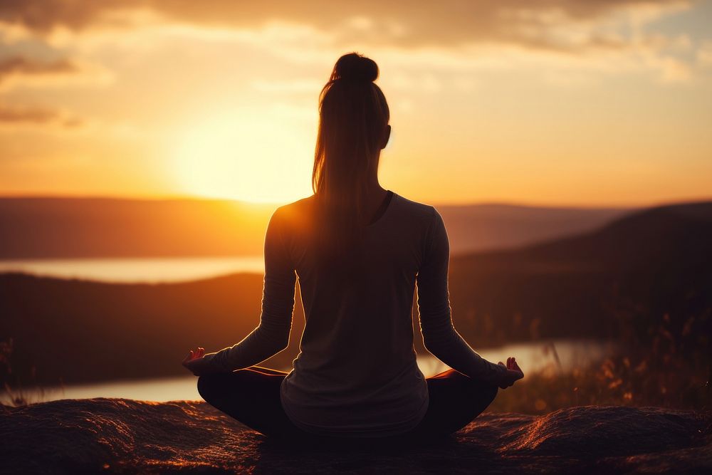 Yoga sunset adult woman. 