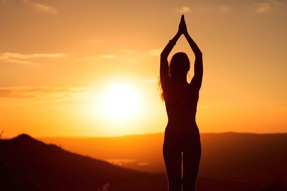 Yoga backlighting sports sunset. AI generated Image by rawpixel.