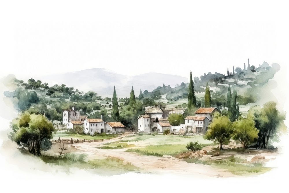 Village architecture countryside landscape. AI generated Image by rawpixel.