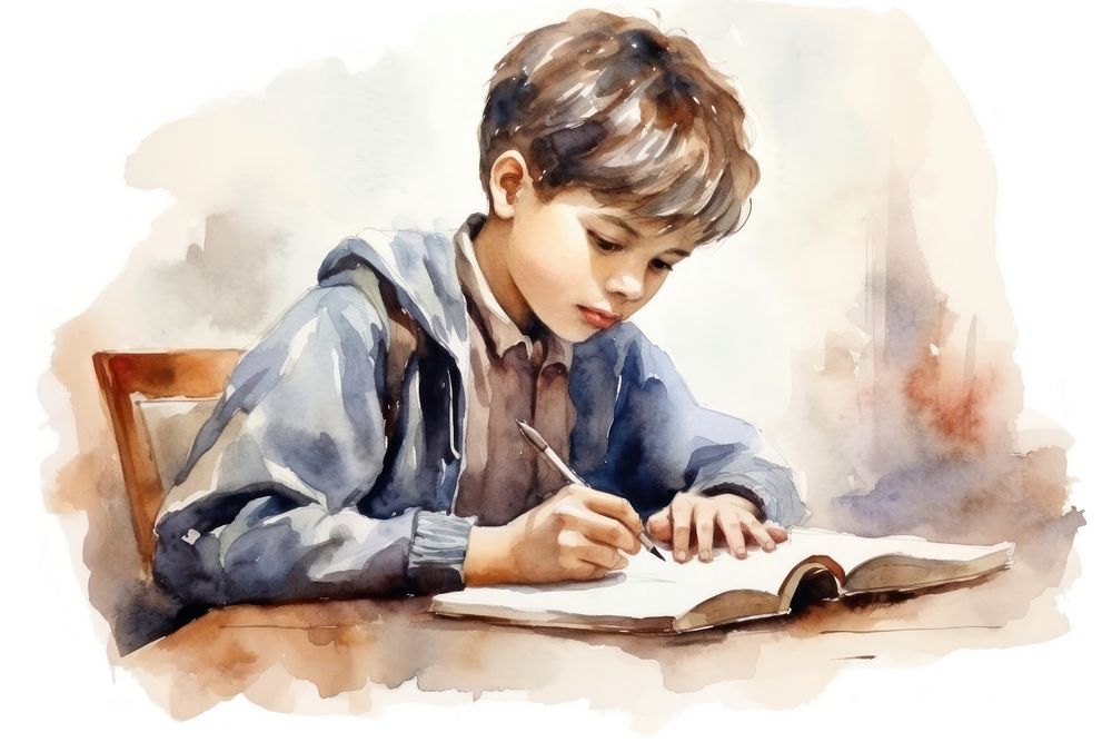 Child studying portrait reading. AI generated Image by rawpixel.