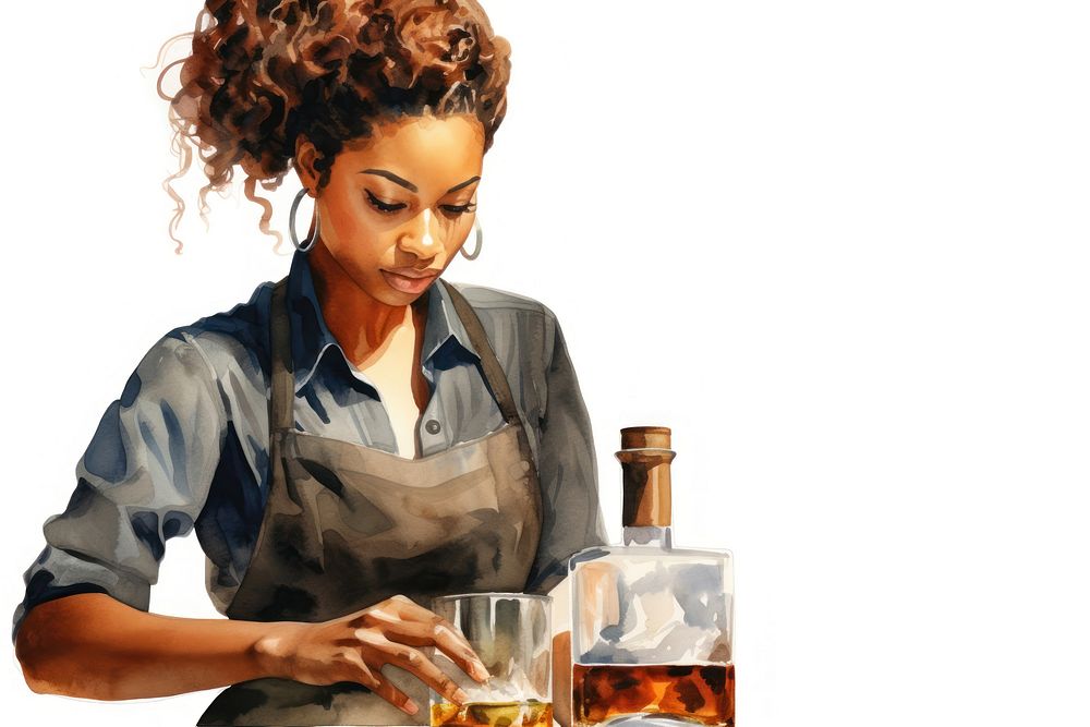 Bartender bottle whisky female. AI generated Image by rawpixel.