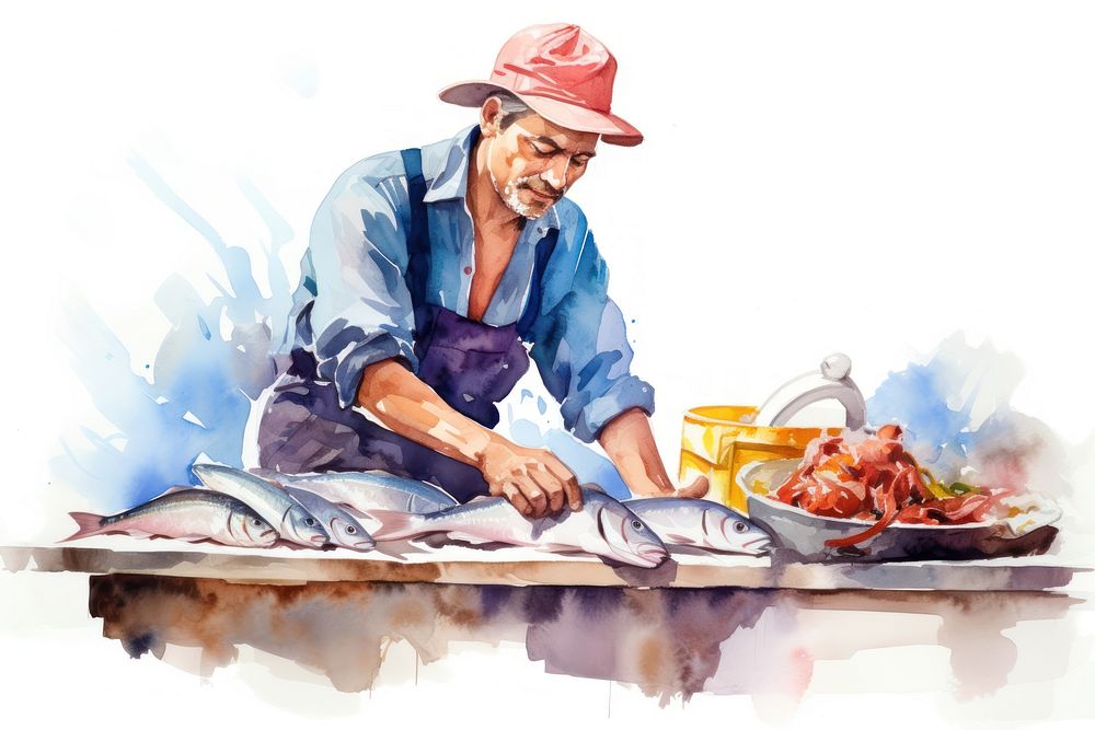 Fish selling market adult. AI generated Image by rawpixel.