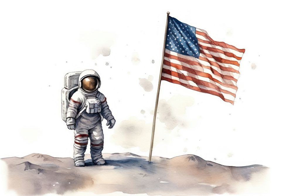 Flag astronaut standing space. 