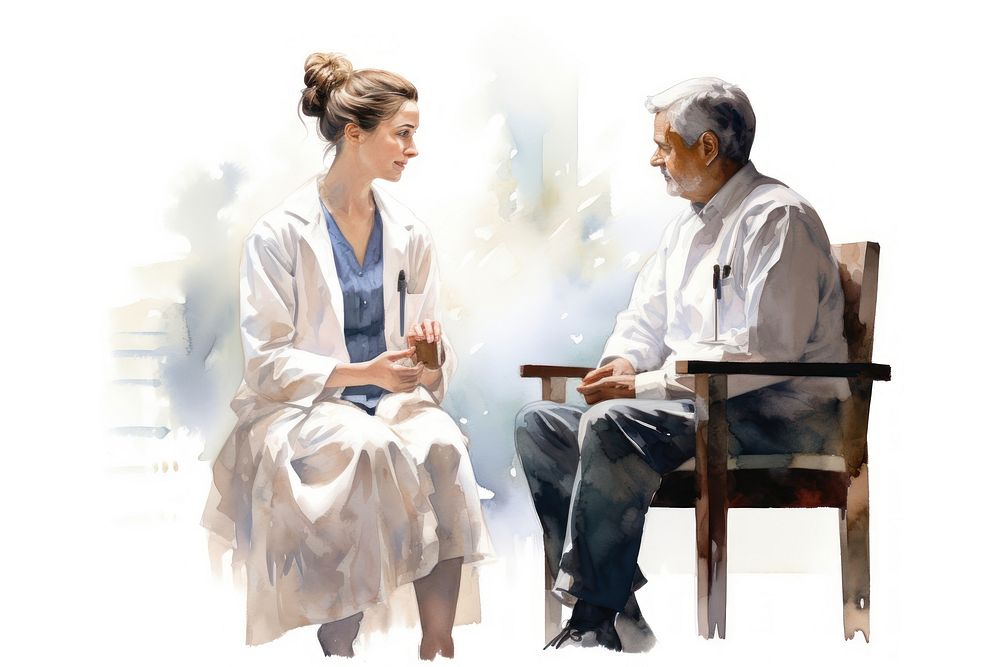 Hospital patient sitting conversation. AI generated Image by rawpixel.