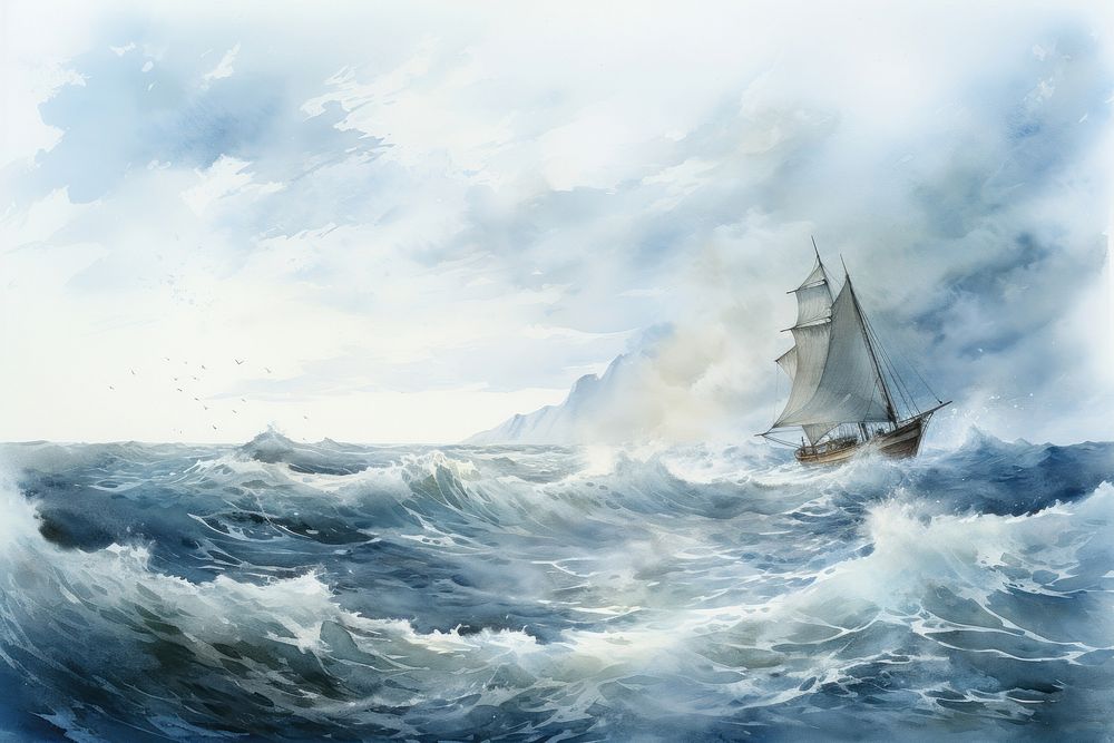 Sailboat sea painting outdoors. AI generated Image by rawpixel.