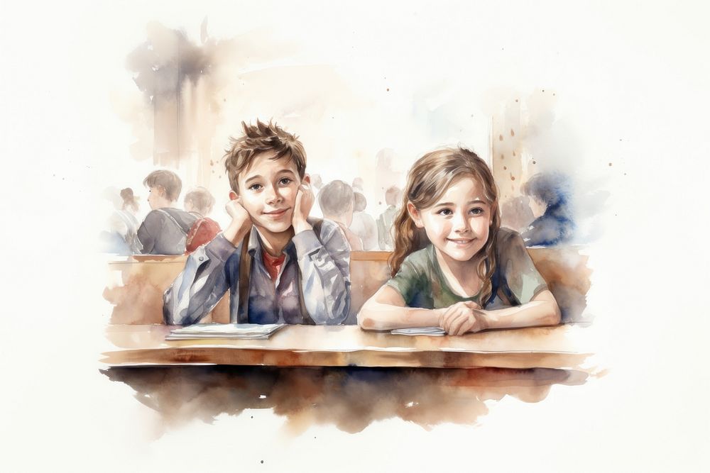 Portrait student child table. AI generated Image by rawpixel.