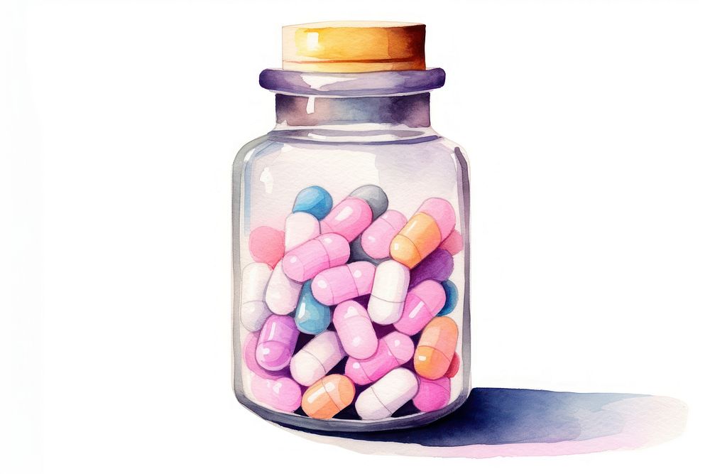 Pill bottle jar white background. AI generated Image by rawpixel.