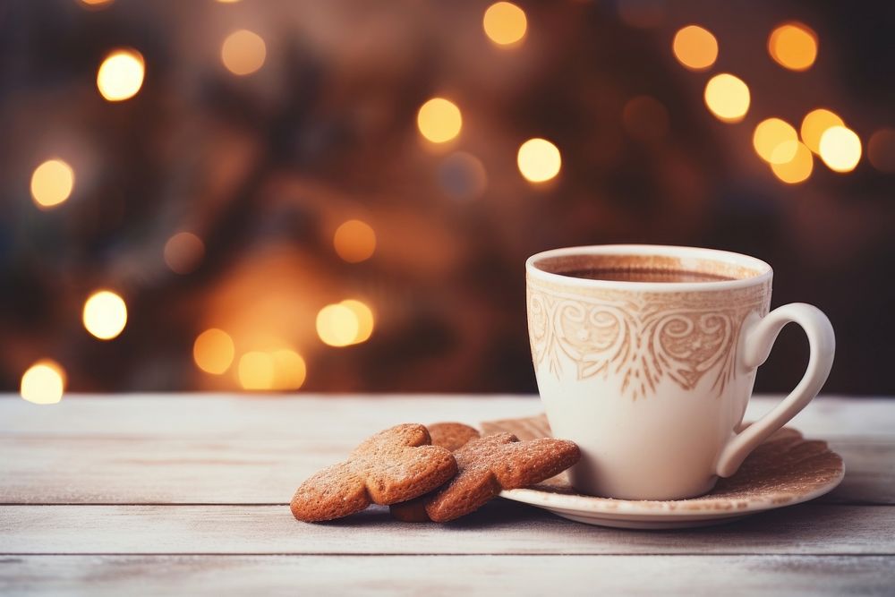 Coffee cookie table drink. 