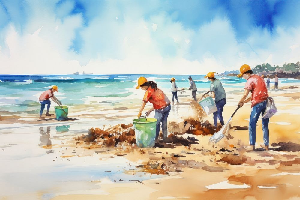 Beach cleaning outdoors coast. AI generated Image by rawpixel.