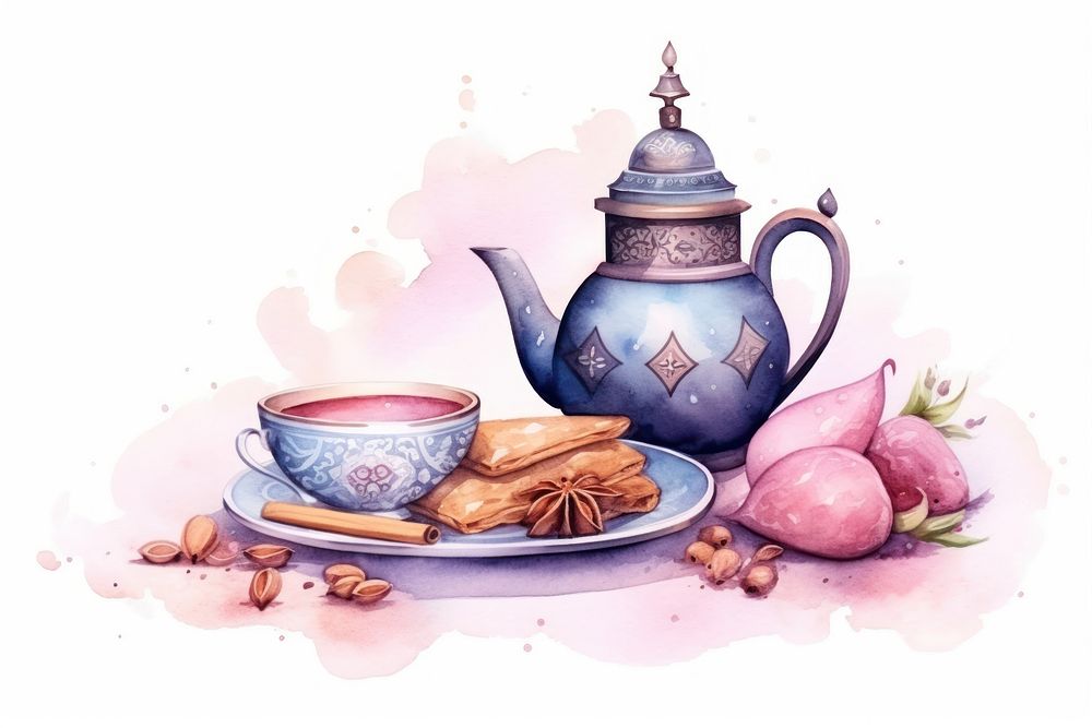 Teapot saucer plate food. AI generated Image by rawpixel.