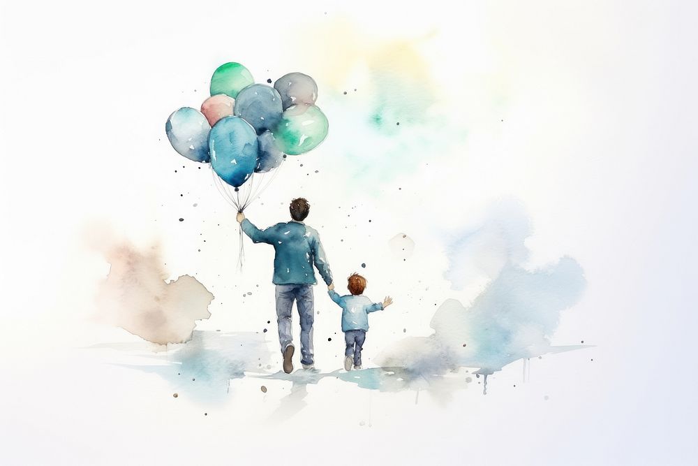 Balloon adult watercolor paint togetherness. AI generated Image by rawpixel.