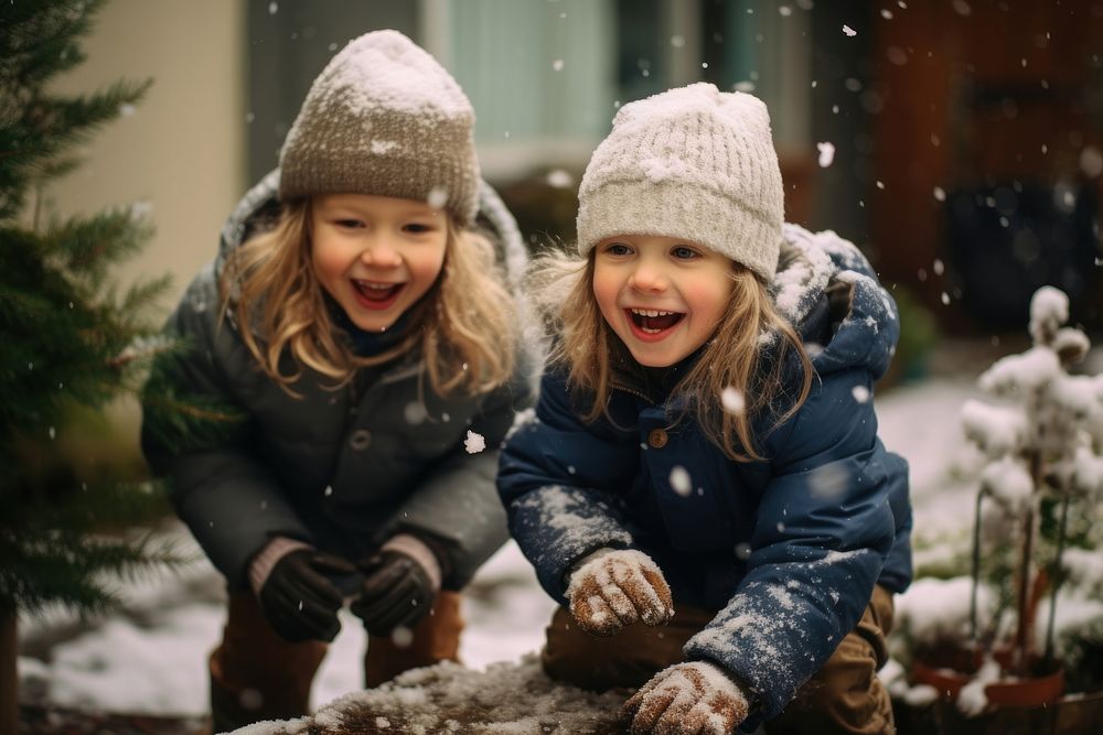 Child laughing outdoors winter. AI generated Image by rawpixel.
