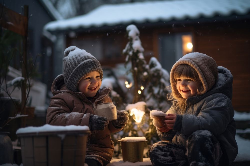 Child outdoors winter snow. AI generated Image by rawpixel.