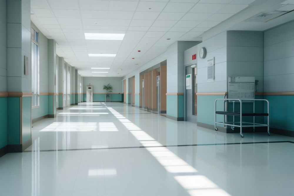 Hospital architecture corridor flooring. AI generated Image by rawpixel.