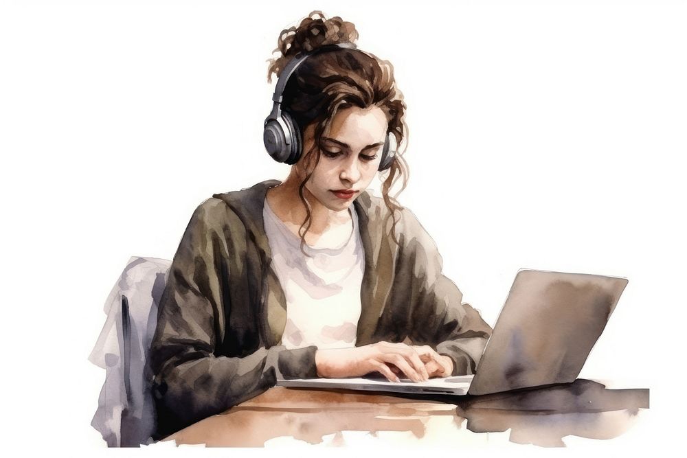 Headphones computer portrait sitting. AI generated Image by rawpixel.