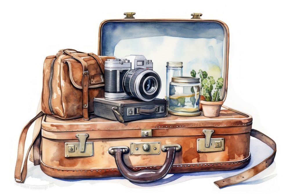 Suitcase camera luggage handbag. AI generated Image by rawpixel.