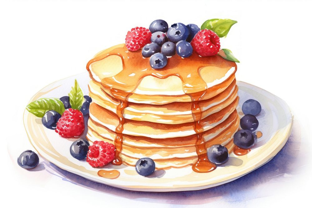 Pancake plate blueberry dessert. AI generated Image by rawpixel.