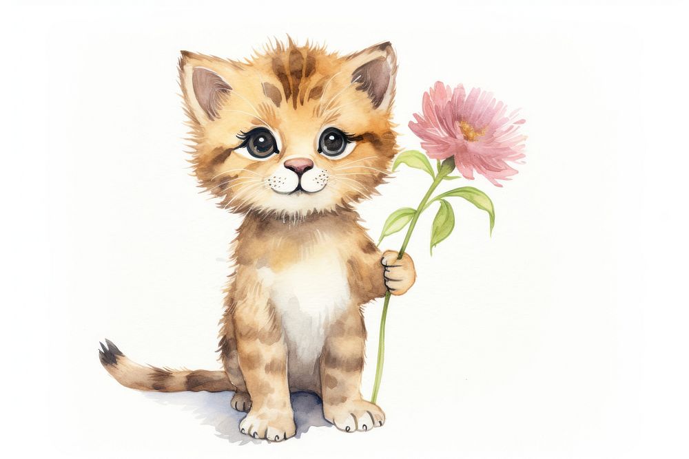 Flower mammal animal kitten. AI generated Image by rawpixel.