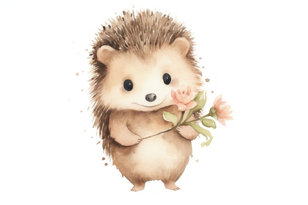 Hedgehog mammal animal flower. AI generated Image by rawpixel.