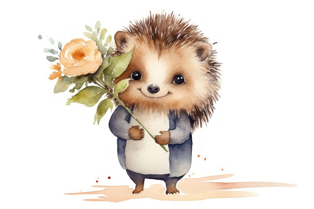 Hedgehog flower mammal animal. AI generated Image by rawpixel.
