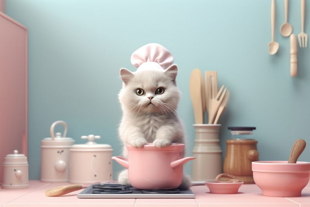 Kitchen mammal animal kitten. AI generated Image by rawpixel.