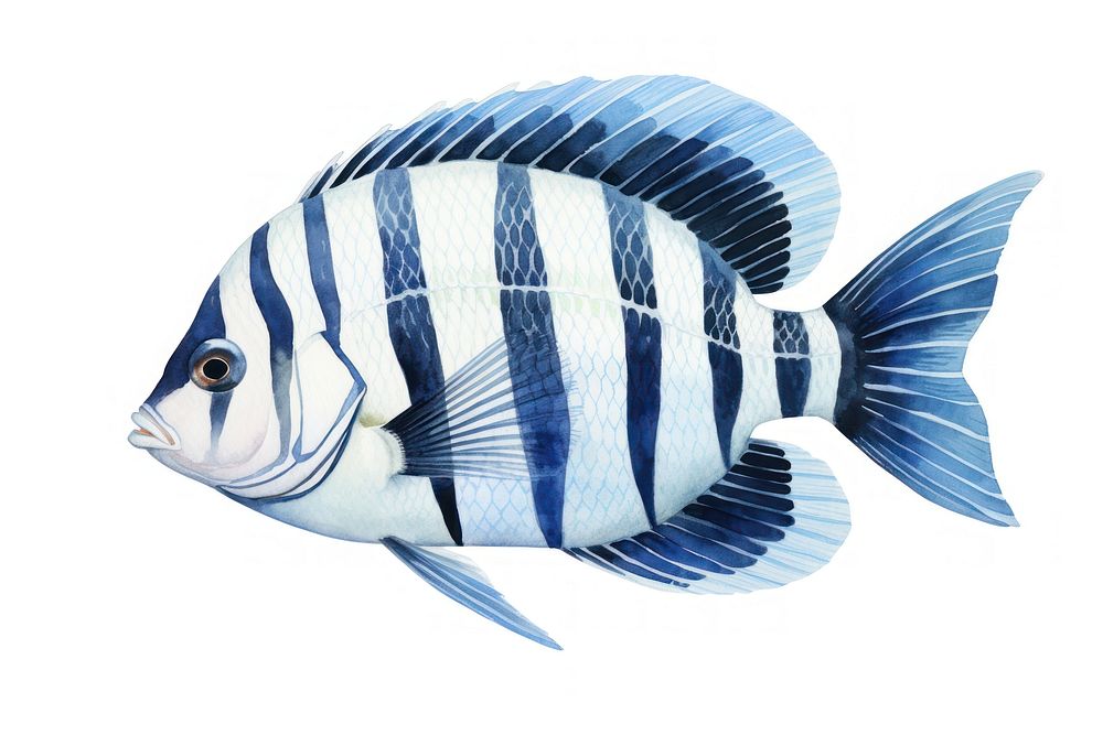 Fish striped animal white background. AI generated Image by rawpixel.