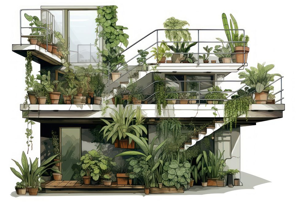 Balcony garden architecture building. AI generated Image by rawpixel.